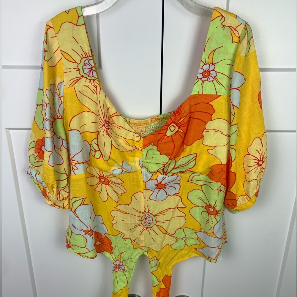 Modcloth Seaside Cottage Getaway Tie-Front Top Honolulu Floral LARGE Beach Boho